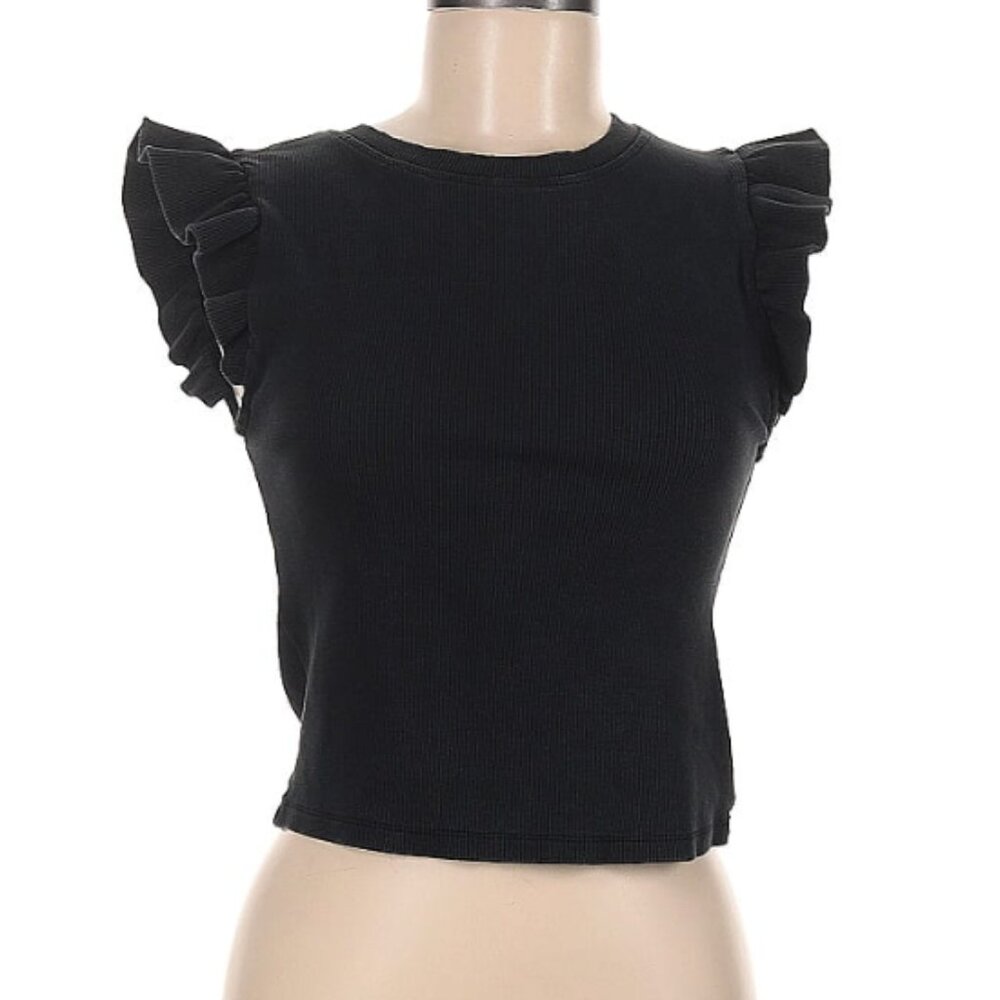 Zara Black Top with Ruffle Sleeves (Size M)